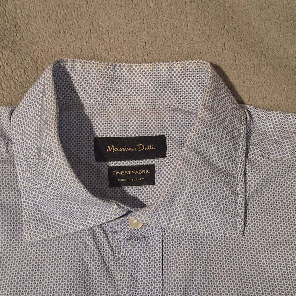 MASSIMO DUTTI-Finest Fabric-Mens L Blue Dress Shirt-Slim-Sml Geo Print-Cotton - Picture 3 of 10